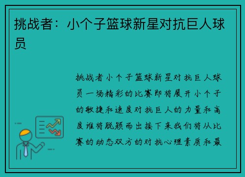 挑战者：小个子篮球新星对抗巨人球员